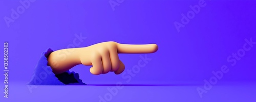 3D rendering of a hand pointing towards the right, copy space for text