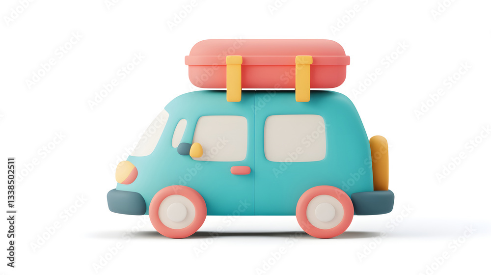 Fototapeta premium 3D illustration of car station wagon, holiday golden week self-driving travel concept illustration