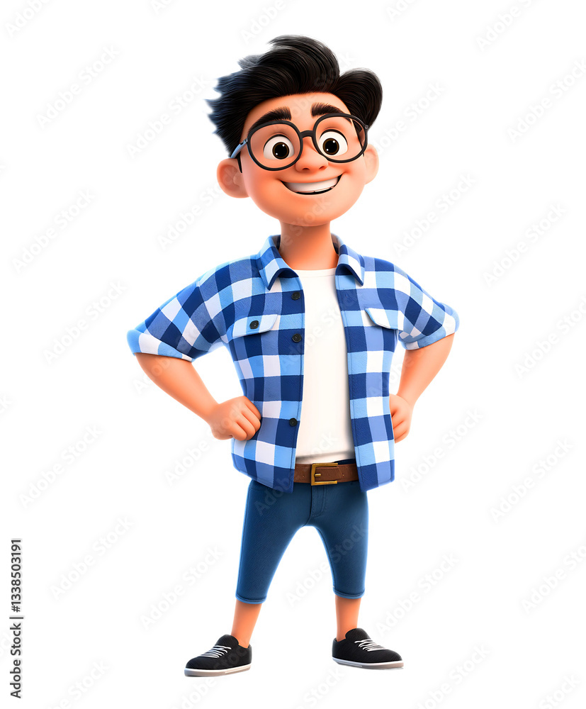 3D cartoon character boy standing confidently and smiling 3D cartoon character boy standing confidently and smiling