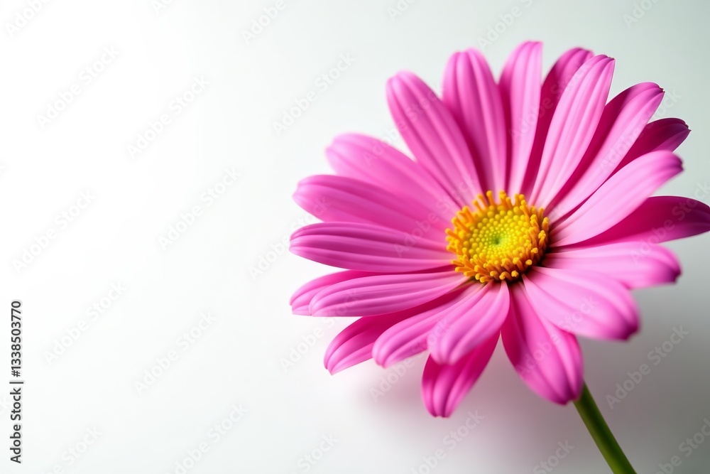 Vibrant pink daisy with yellow center on white background, pink, beauty