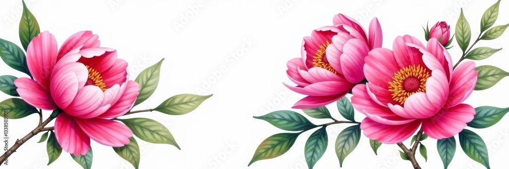 Obraz premium Vibrant peony flower bouquet watercolor illustration, flowers, illustration, colorful