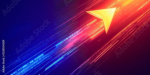 Abstract arrow design symbolizing technology innovation and digital transformation. The vibrant colors and dynamic lines create a sense of forward motion and progress