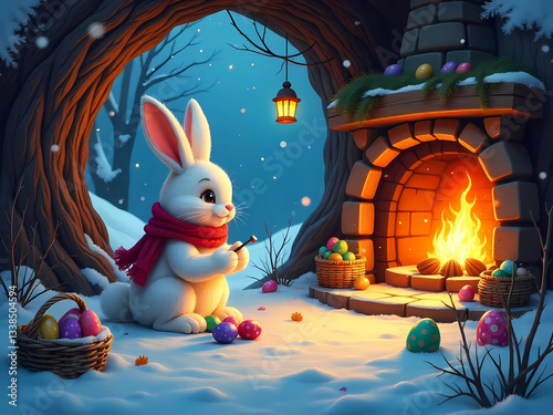  Winter Wonderland: The Cozy Easter Bunny by the Fire