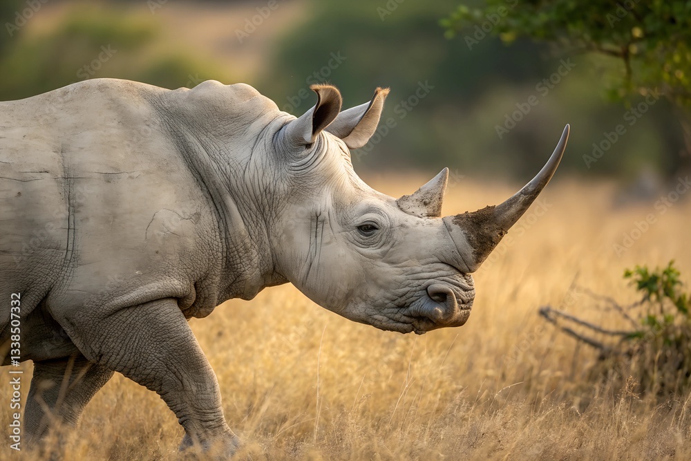 Fototapeta premium Black Rhino. Portrait of a black rhinoceros in the grasslands. Threatened or endangered species animals. hook-lipped rhinoceros