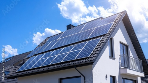 Wallpaper Mural Solar panels on modern house roof under bright blue Sky Torontodigital.ca