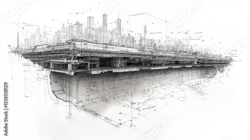 Architectural drawing depicts a city and its underground infrastructure