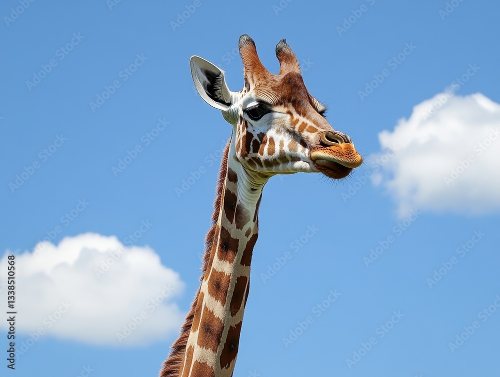 Fototapeta premium Close-Up Portrait of a Giraffe Against Clear Blue Sky
