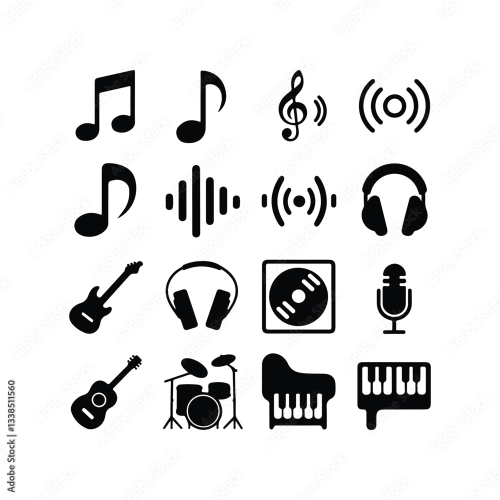 Set music Line icon stock vector illustration. Music and sound icon set. Music sign Simple Set of Music Related Vector Line Icons. Contains such Icons as Guitar, Treble Clef, In-ear music icon