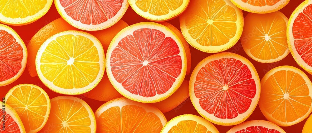 A vibrant display of sliced citrus fruits, featuring oranges, lemons, and grapefruits on a bright background. A vibrant display of sliced citrus fruits, featuring oranges, lemons, and grapefruits on a bright background.