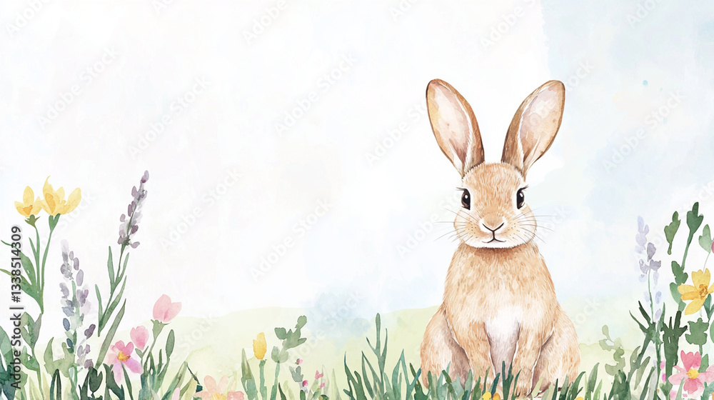 Obraz premium Delicate watercolor rabbit illustration in soft pastel tones