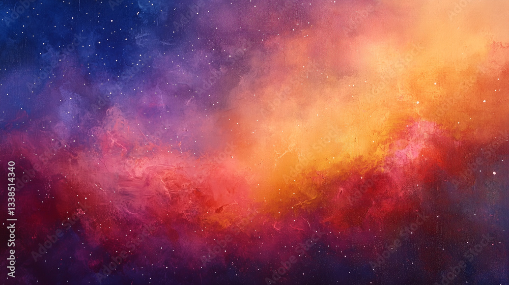 Naklejka premium A dreamy twilight sky blending shades of deep indigo, warm orange, and soft pink, with faint stars beginning to appear.