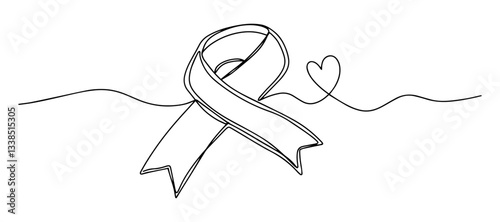 awareness ribbon with heart unbroken line drawing