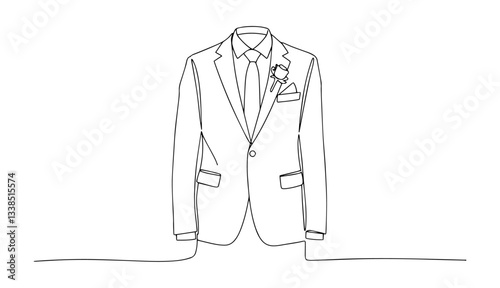 groom's suit with flower boutonniere stylized monoline vector
