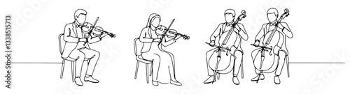 violinist playing seated at event stylized line-based composition