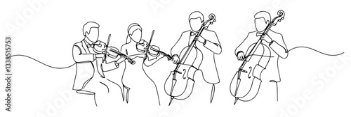 string quartet playing instruments stylish single-stroke graphic  