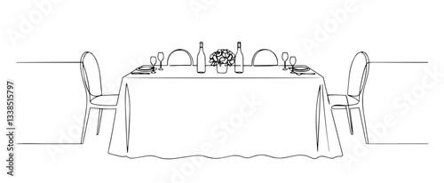 decorated wedding reception table setting stylish single-stroke graphic  