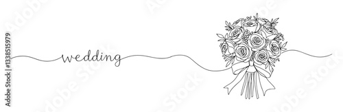 wedding bouquet with ribbon and decorative line stylish black monoline sketch perfect for modern wall decor