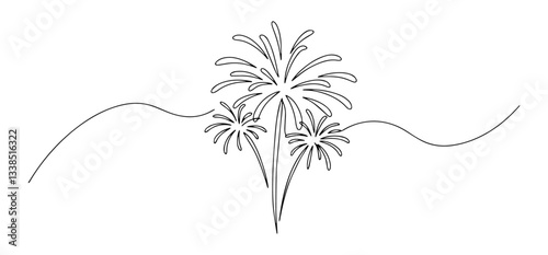 fireworks exploding in the sky sophisticated one-line design with balanced negative space