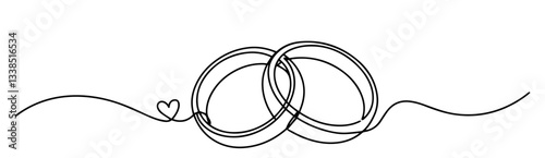 wedding rings with heart connection drawn in one line
