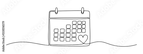 calendar with heart marking special date smooth and refined single-line vector artwork