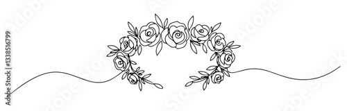 floral rose wreath drawn in one line minimal style
