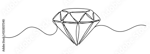 cut diamond gemstone in faceted style drawn with clean linear design