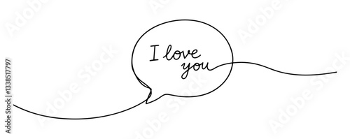speech bubble with handwritten i love you message in romantic line art