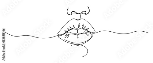feminine lips drawn in sensual minimalistic one line art style