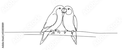 two lovebirds sitting together drawn in cute romantic one line style