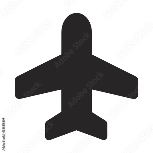 black airplane silhouette representing modern aviation and streamlined flight navigation – flat silhouette icon for apps and websites
