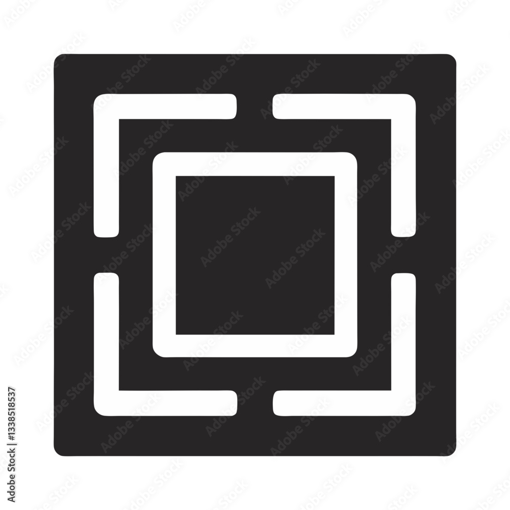 abstract square marker with central white square and line pattern for qr and tracking applications – flat silhouette icon for apps and websites
abstract square marker with central white square and line pattern for qr and tracking applications – flat silhouette icon for apps and websites
