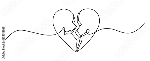 broken heart with male and female faces drawn in symbolic line drawing