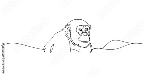 chimpanzee walking on all fours drawn in strong line art silhouette