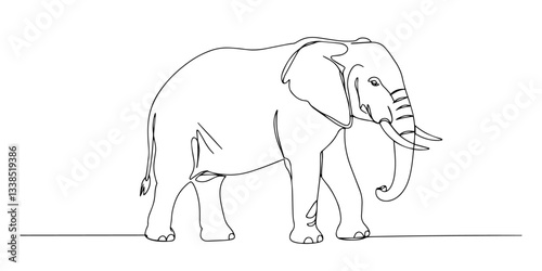 african elephant with large tusks drawn in strong minimalist one line style