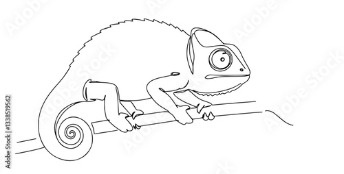 chameleon with curled tail drawn in creative minimalist line drawing