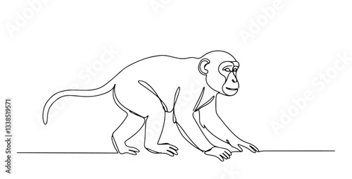 monkey in curious stance drawn in simple continuous line art style