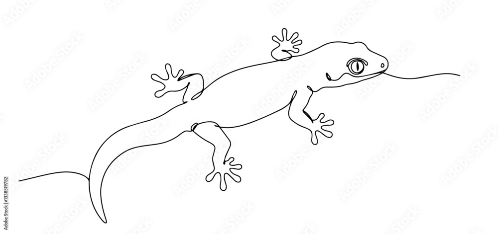Obraz premium lizard crawling in simple side view drawn in minimalist one line vector
