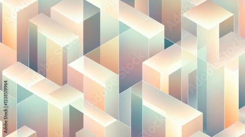 Abstract Isometric Geometric Pattern with Pastel Colors and Gradient Backgrounds