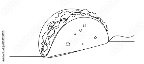 mexican taco with vegetables and filling drawn in one line minimalist style
