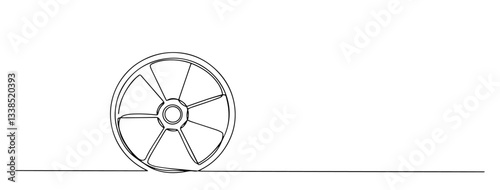 car wheel or rim drawn in clean minimalist one line illustration