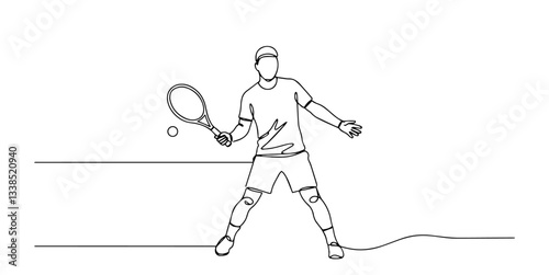 tennis player swinging racket in action pose drawn in minimalist line art