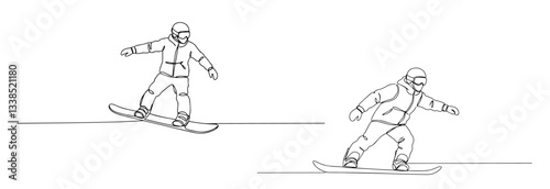 freestyle snowboarder performing trick on snow in continuous line art style