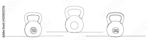 set of three kettlebells in different sizes drawn with clean linear style for fitness themes