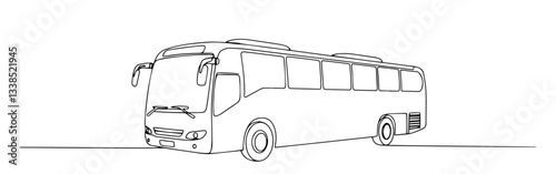 tourist coach bus in side view drawn in clean one line vector style