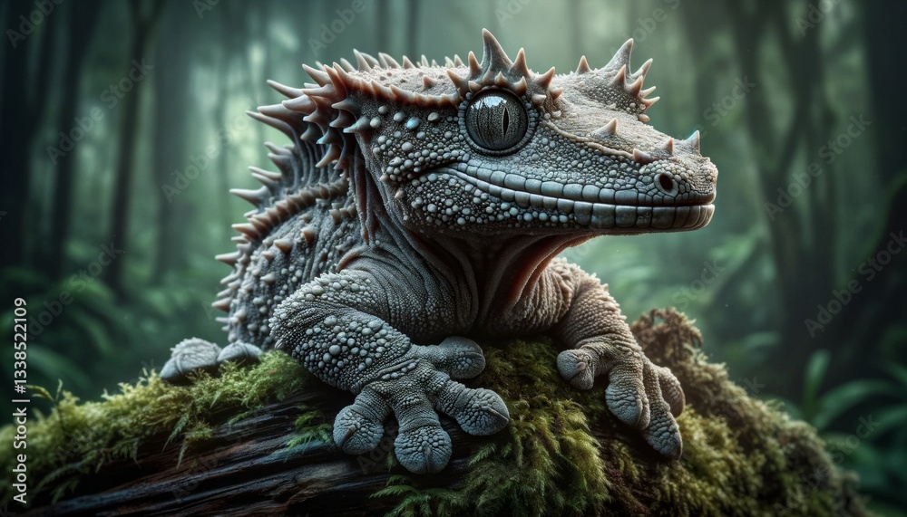A detailed, lifelike image of a spiky lizard perched on a mossy log in a lush forest, showcasing nature’s beauty and biodiversity. A detailed, lifelike image of a spiky lizard perched on a mossy log in a lush forest, showcasing nature’s beauty and biodiversity.