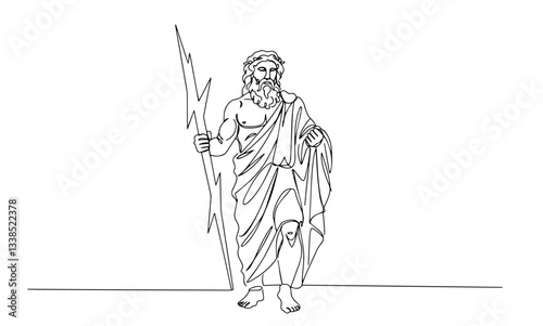 greek god zeus holding a lightning bolt in symbolic one line vector art