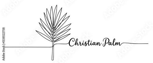 christian palm branch with lettering monoline hand-drawn sketch vector lineart