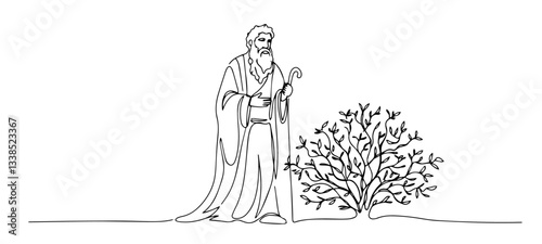 moses and the burning bush outline one line vector shape