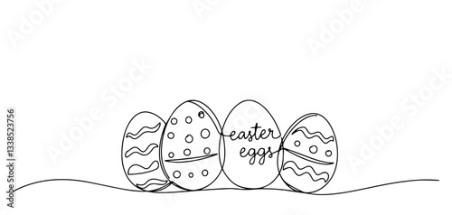 decorated easter eggs with text outline one line vector shape
