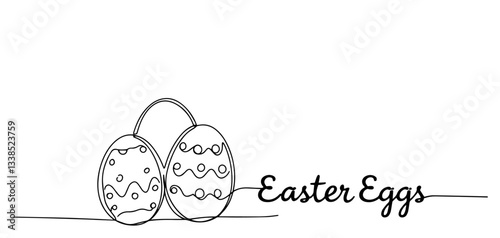 decorated easter eggs with text outline one line vector shape